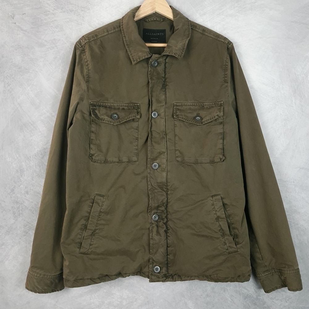AllSaints Jacket Mens Medium Green Colridge Canvas Military Lined Padded Utility